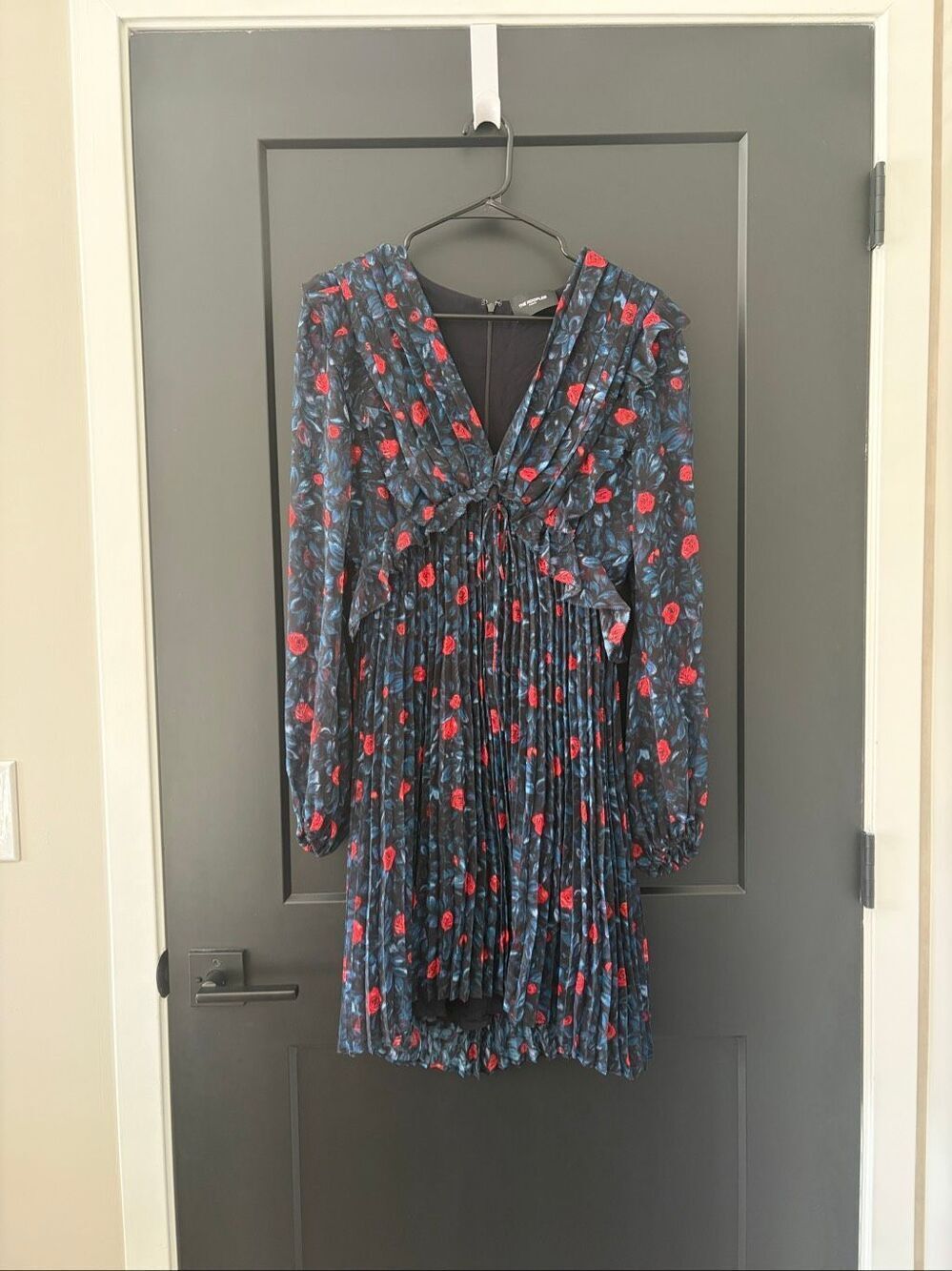 NWT The Kooples Poison Roses Pleated Floral Mini Long Sleeve Dress Size 3 Large